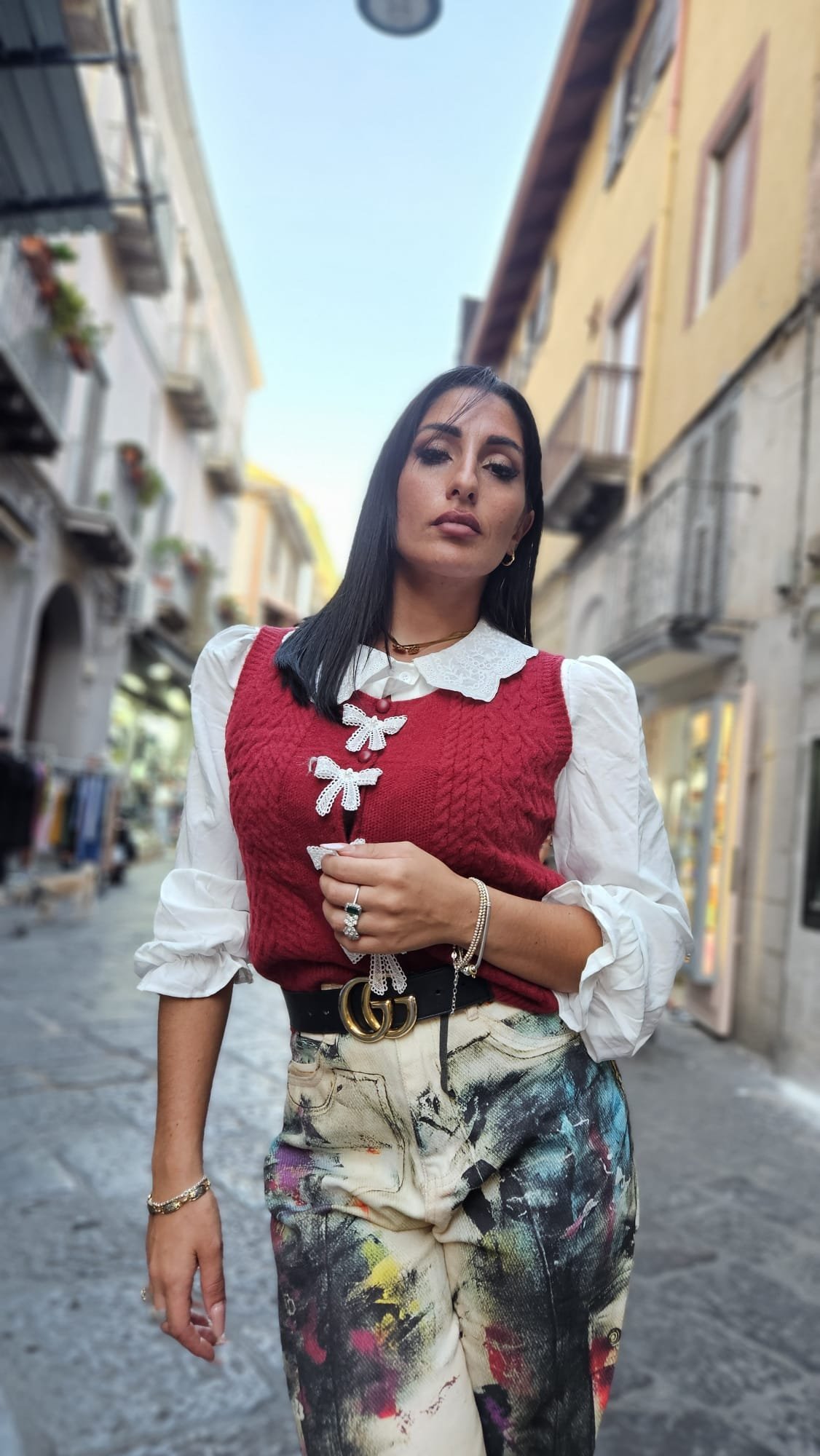 Chemise Femme Blanche Avec Gilet Brodé Vintage - Taille 42/44 - Occasion Très Bon état - Pièce Rare