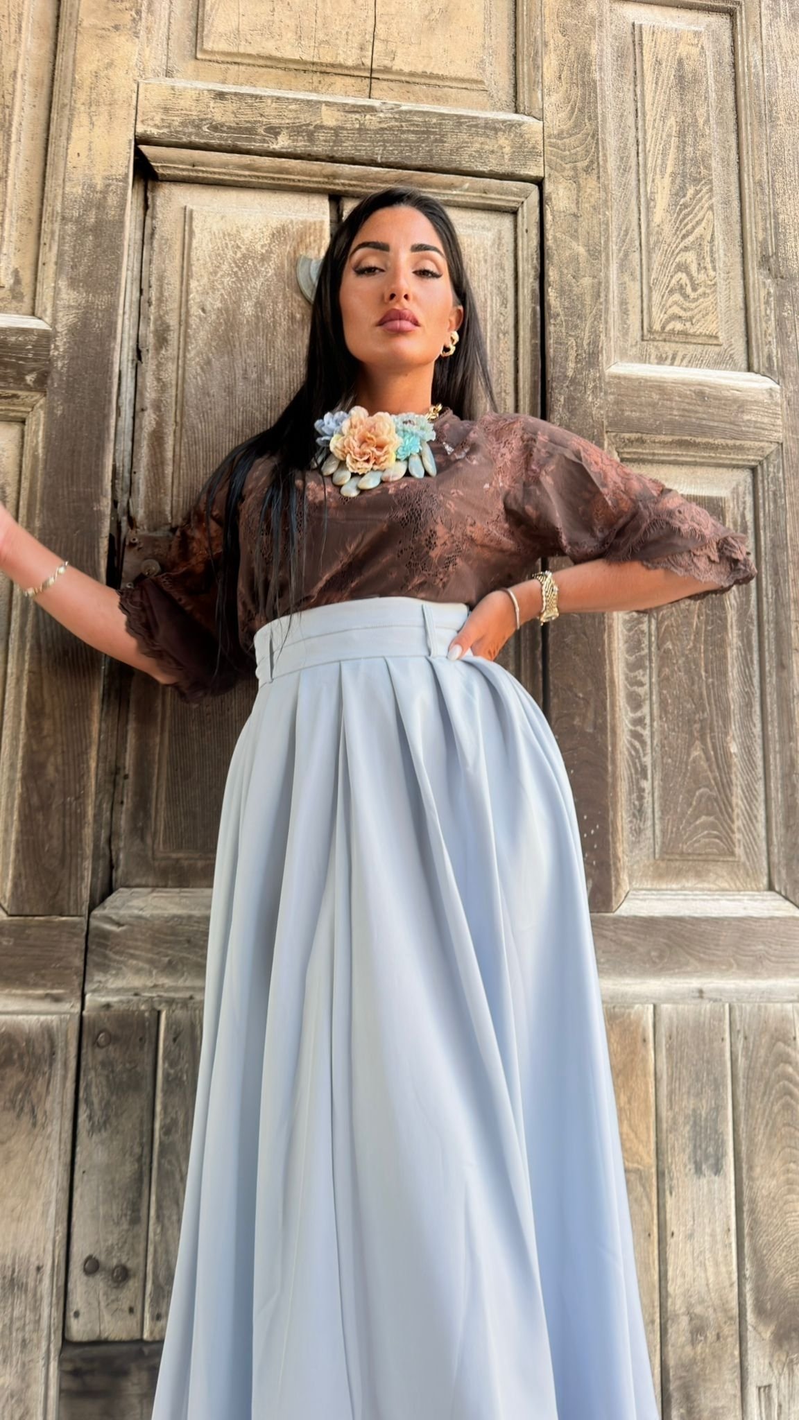 CAMICIA IN PIZZO MARRONE