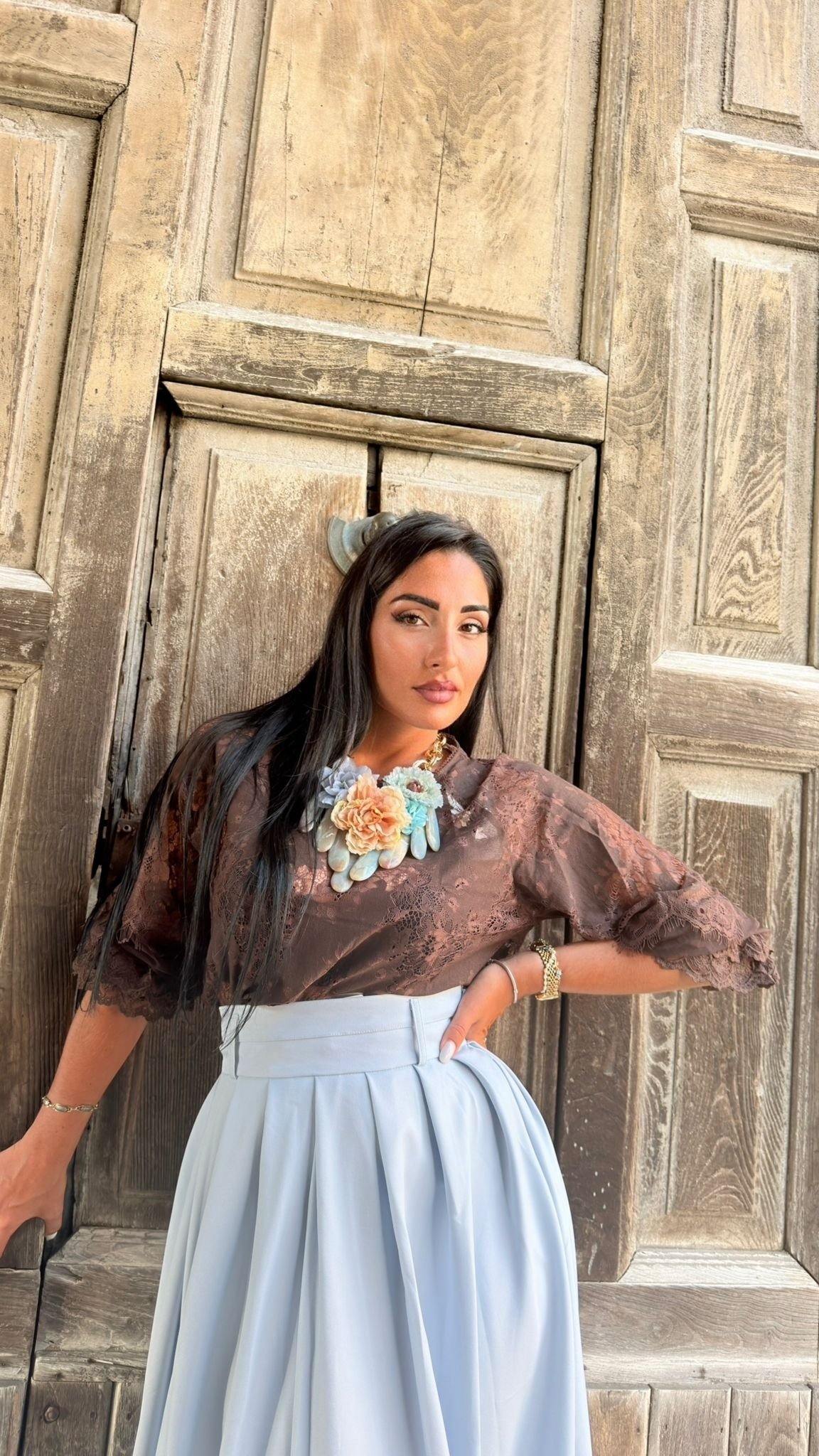 CAMICIA IN PIZZO MARRONE - immagine 3